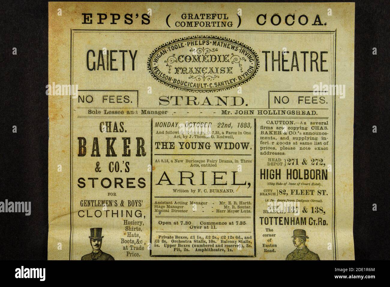 The front page of the Gaiety Theatre programme (replica), 22nd October 1883. Stock Photo