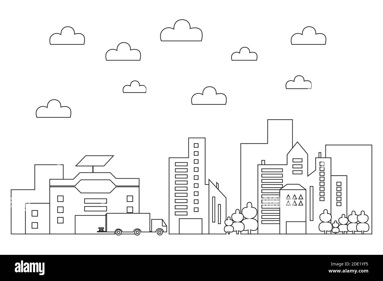 Line art vector Illustration of a modern big city background with ...