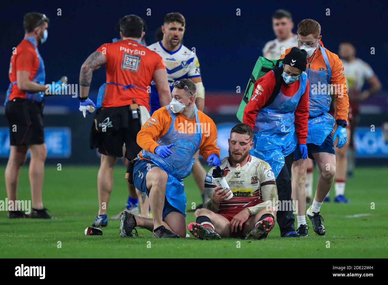 Jackson Hastings (31) of Wigan Warriors gets medical attention Stock Photo