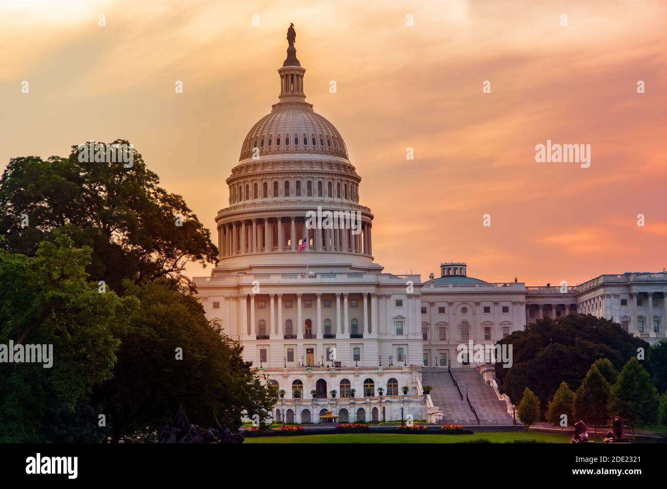 View of Capitol Hill in Washington DC in summer at sunset Stock Photo ...