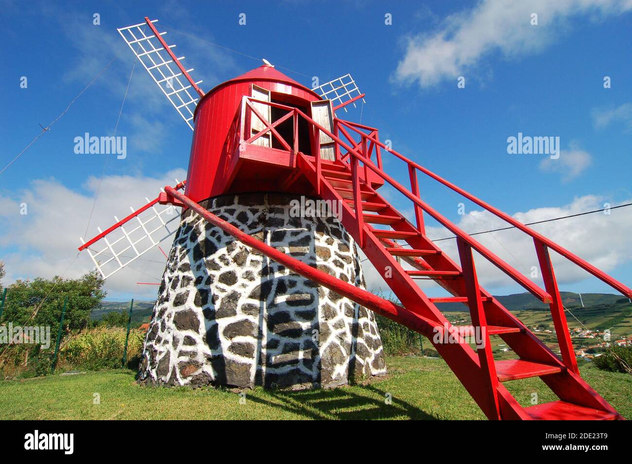 Windmill in azores, san miguel portugal Stock Photo
