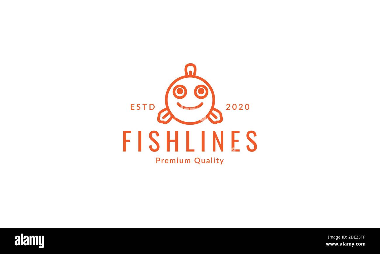 cute cartoon fish head smile line orange logo vector icon illustration design Stock Vector Image
