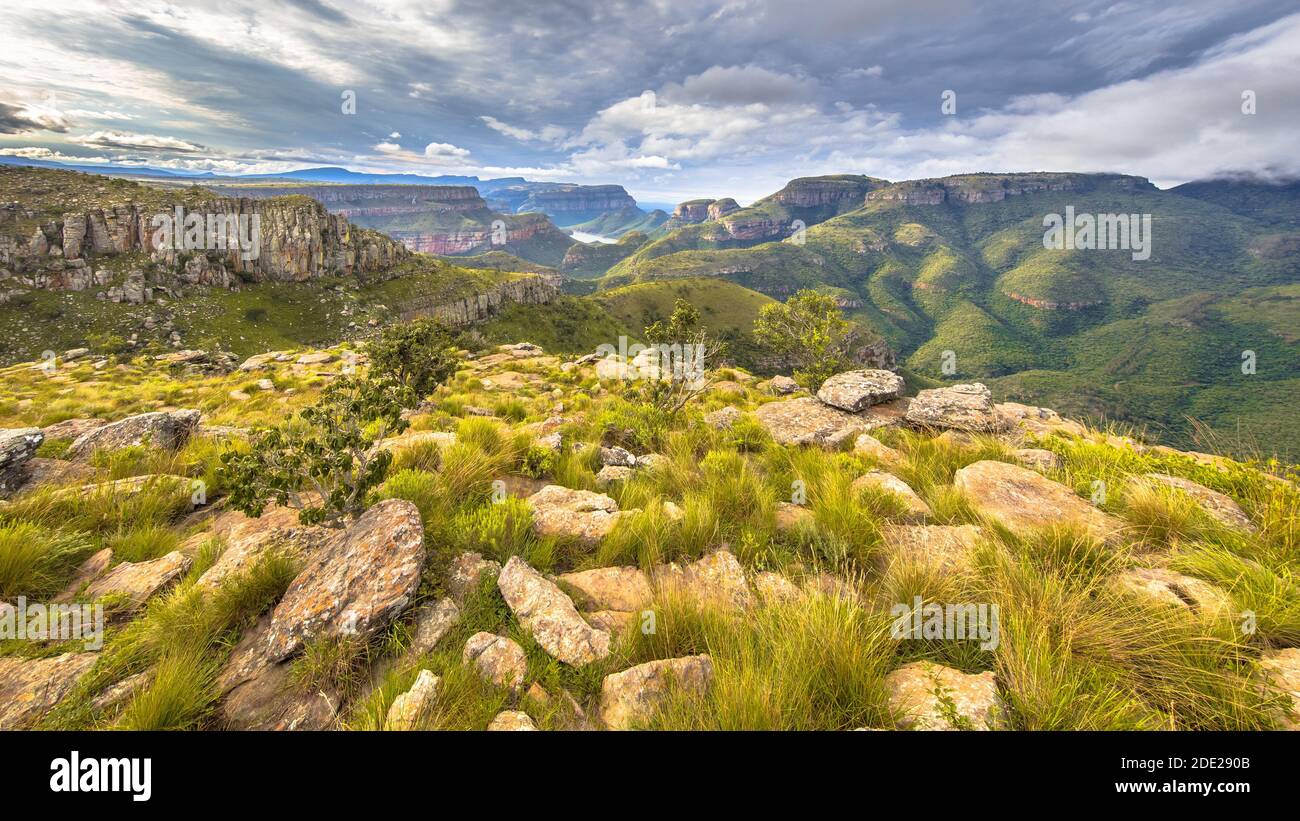 Blyde river Canyon panorama from Lowveld viewpoint over panoramic scenery in Mpumalanga South Africa Stock Photo