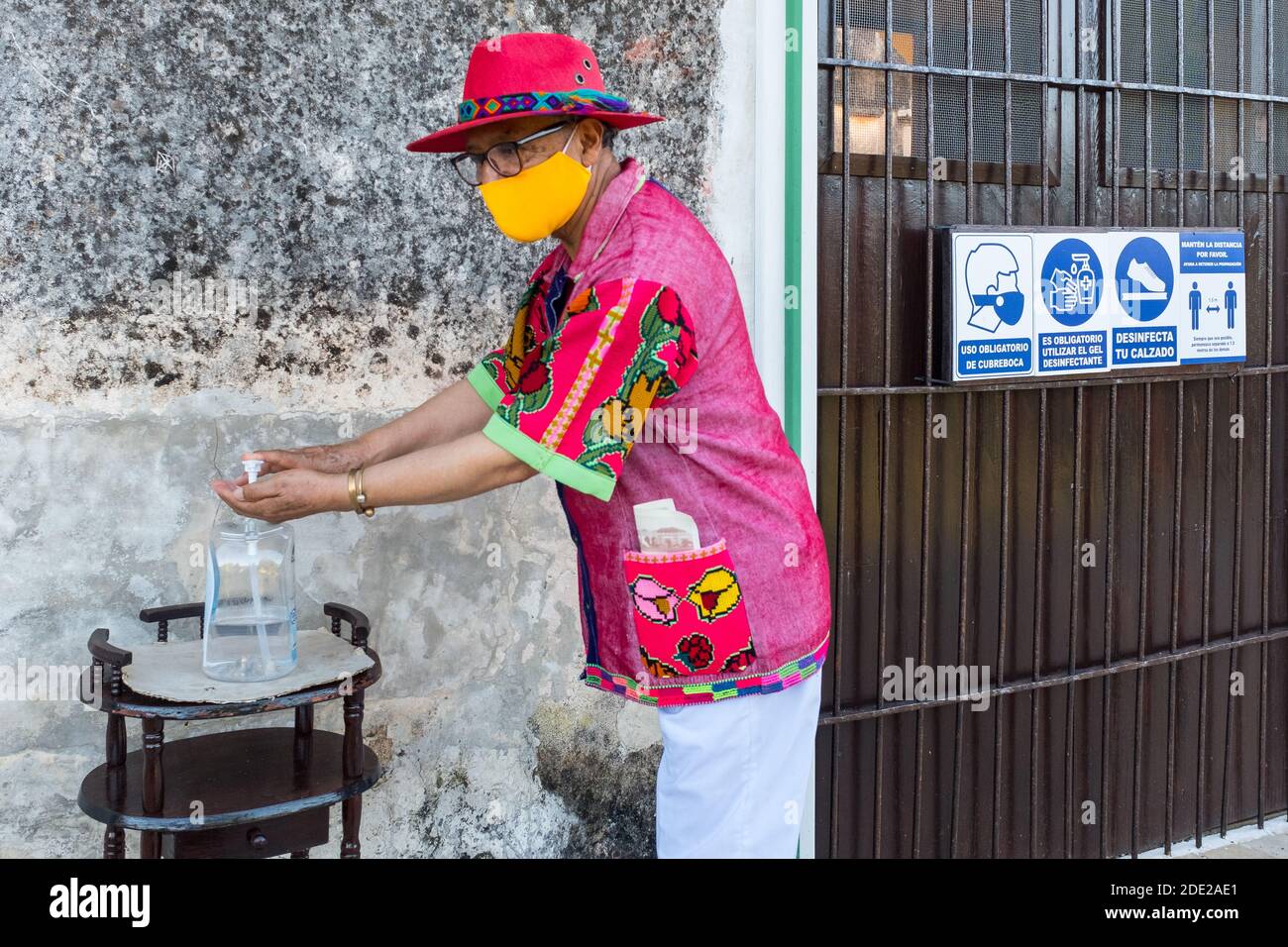 Covid-19 Pandemic: Preventive measures at the entrance of an Hacienda in Mexico to stop the Propagation of the virus Stock Photo