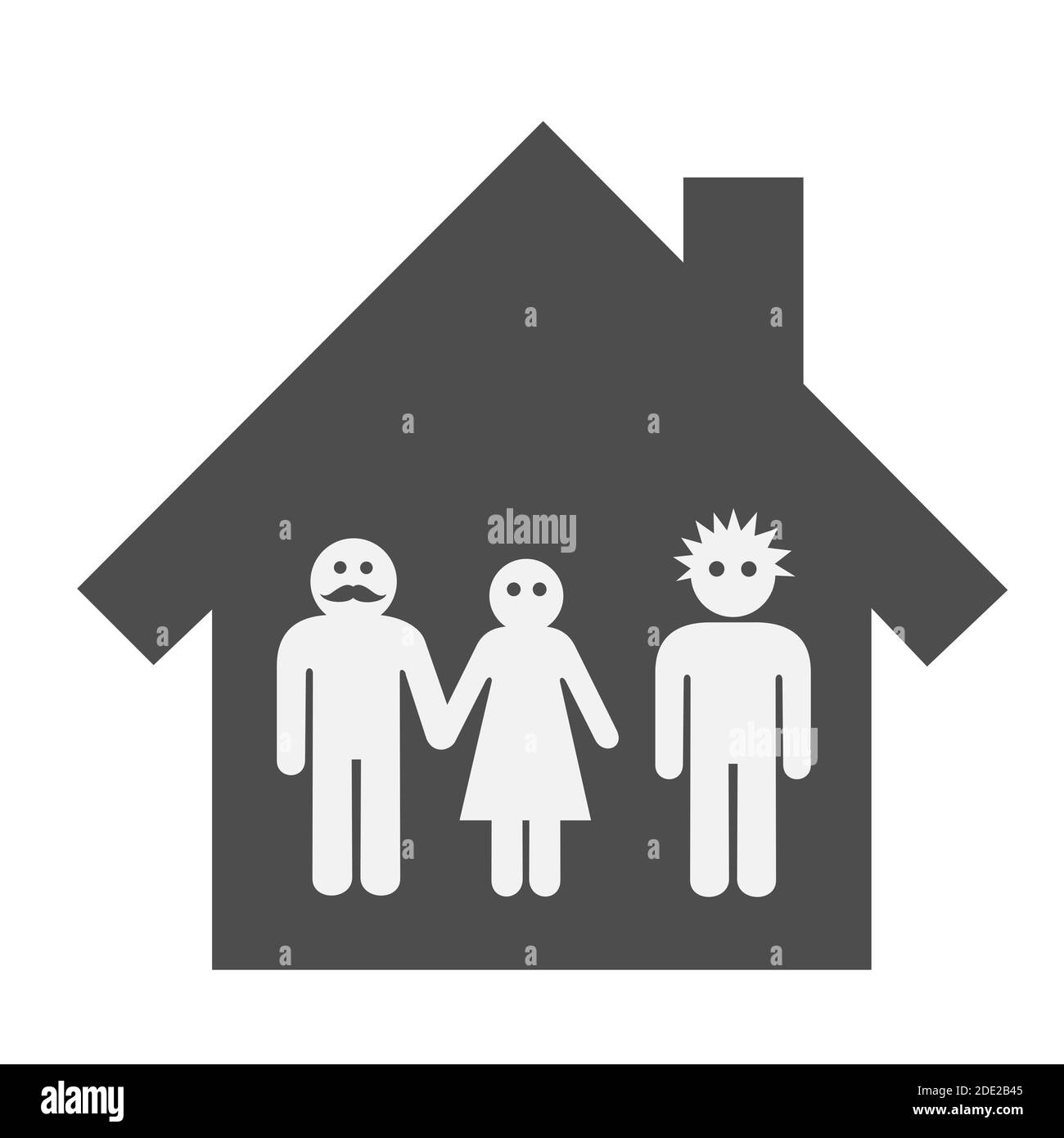 Adult child is living together with parents in one household. House with father, mother and son. Vector illustration Stock Photo