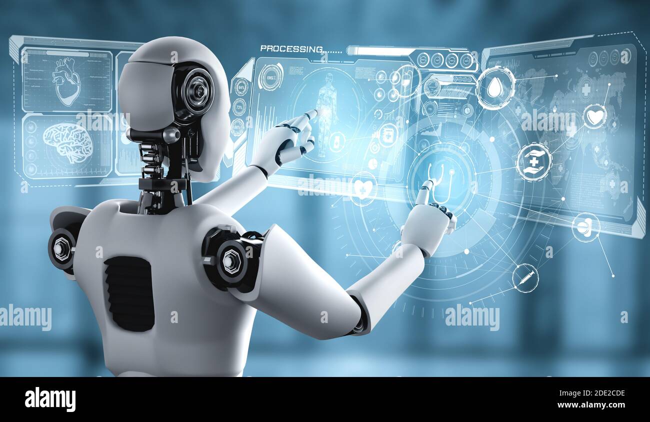 Future medical technology controlled by AI robot using machine learning and  artificial intelligence to analyze people health and give advice on health  Stock Photo - Alamy
