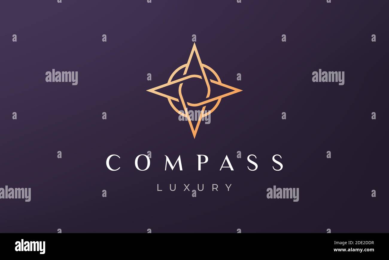 simple compass logo concept in a modern and luxury style with gold color Stock Vector