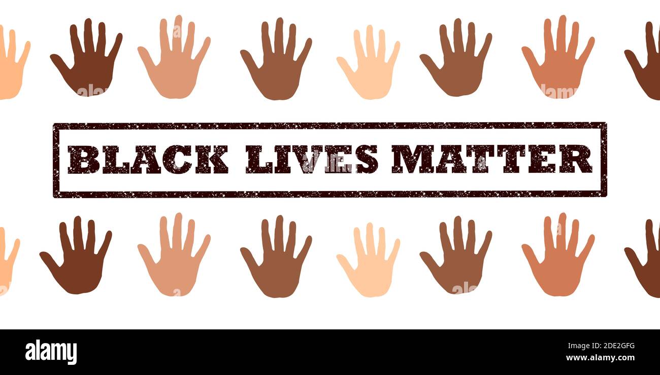 colored human hands black lives matter banner on white Stock Photo