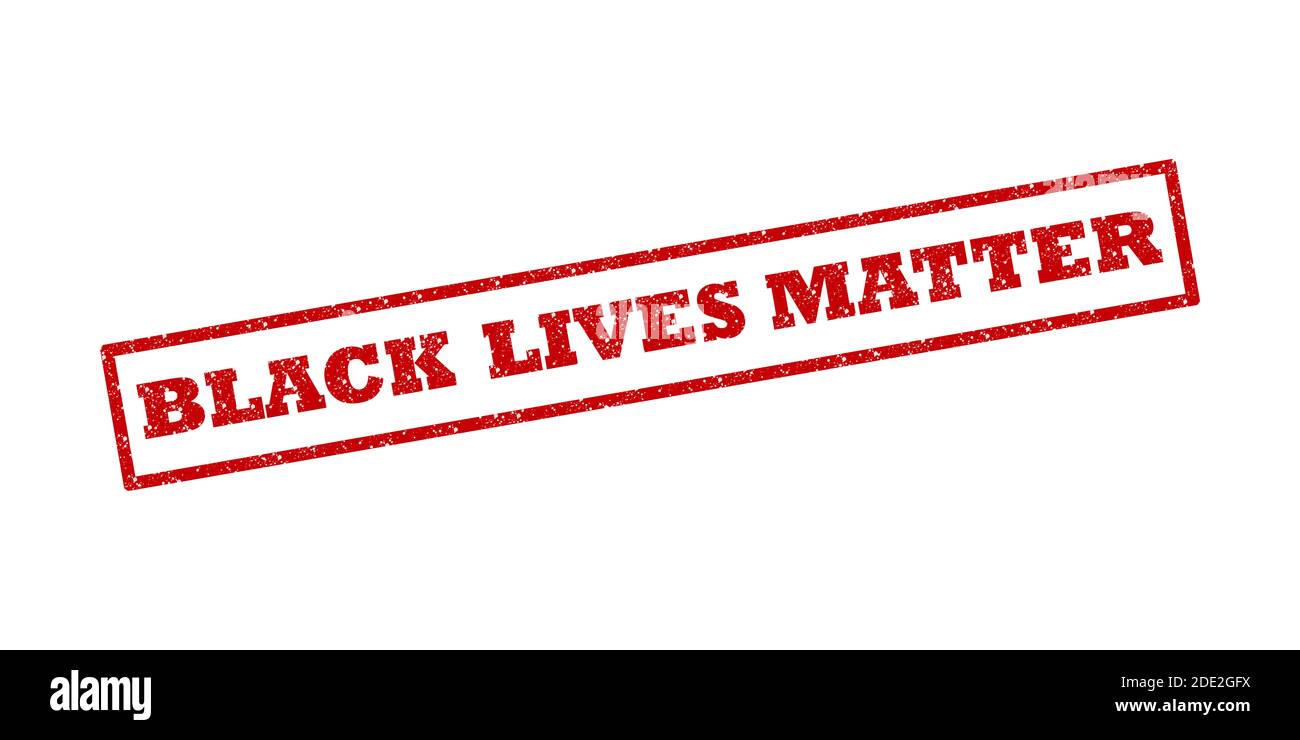 Black lives matter stamp rubber, Red text BLM on white Stock Photo