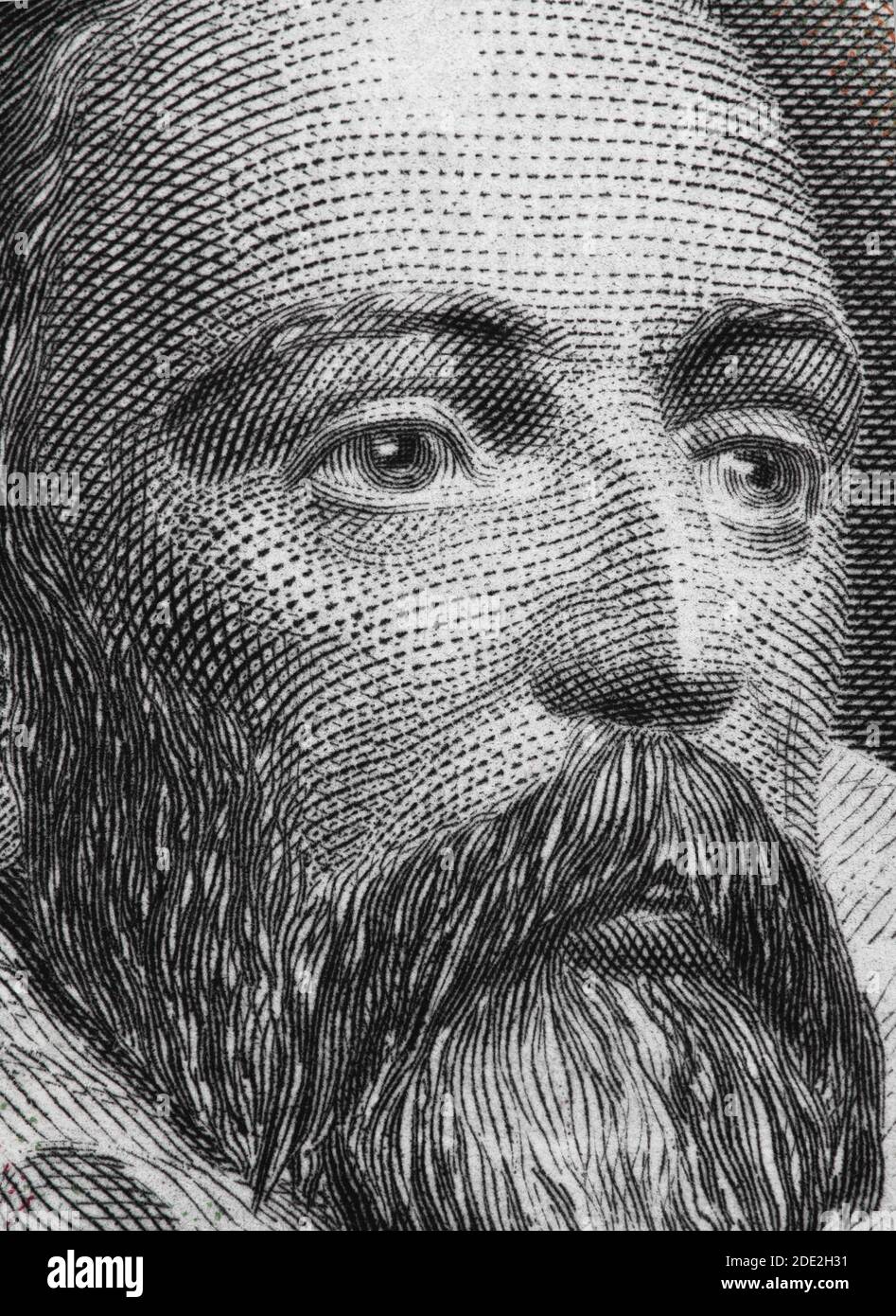 Miguel de Cervantes portrait on Spain 100 pesetas banknote (1928