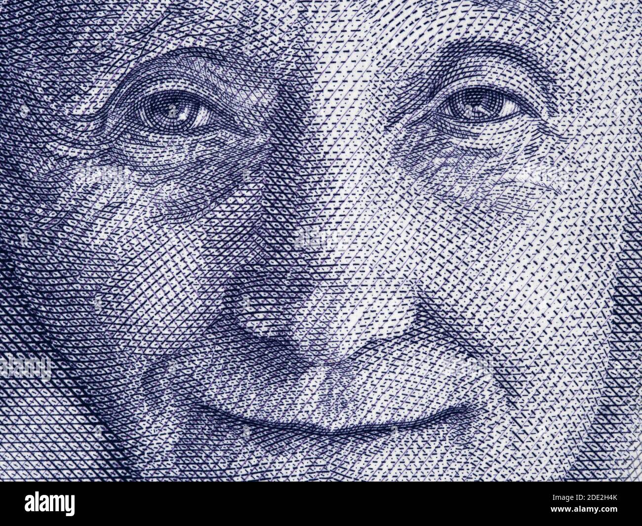 Astrid Lindgren portrait on Sweden 20 krona (2015) banknote closeup macro, famous Swedish children writer. Stock Photo