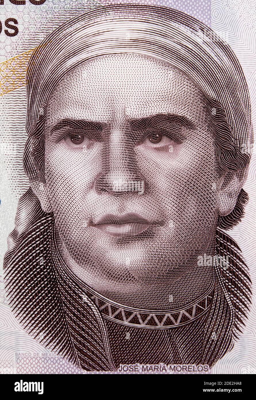 Jose Maria Morelos y Pavon portrait on Mexico 50 pesos (2015) banknote  closeup macro, Mexican money close up Stock Photo - Alamy