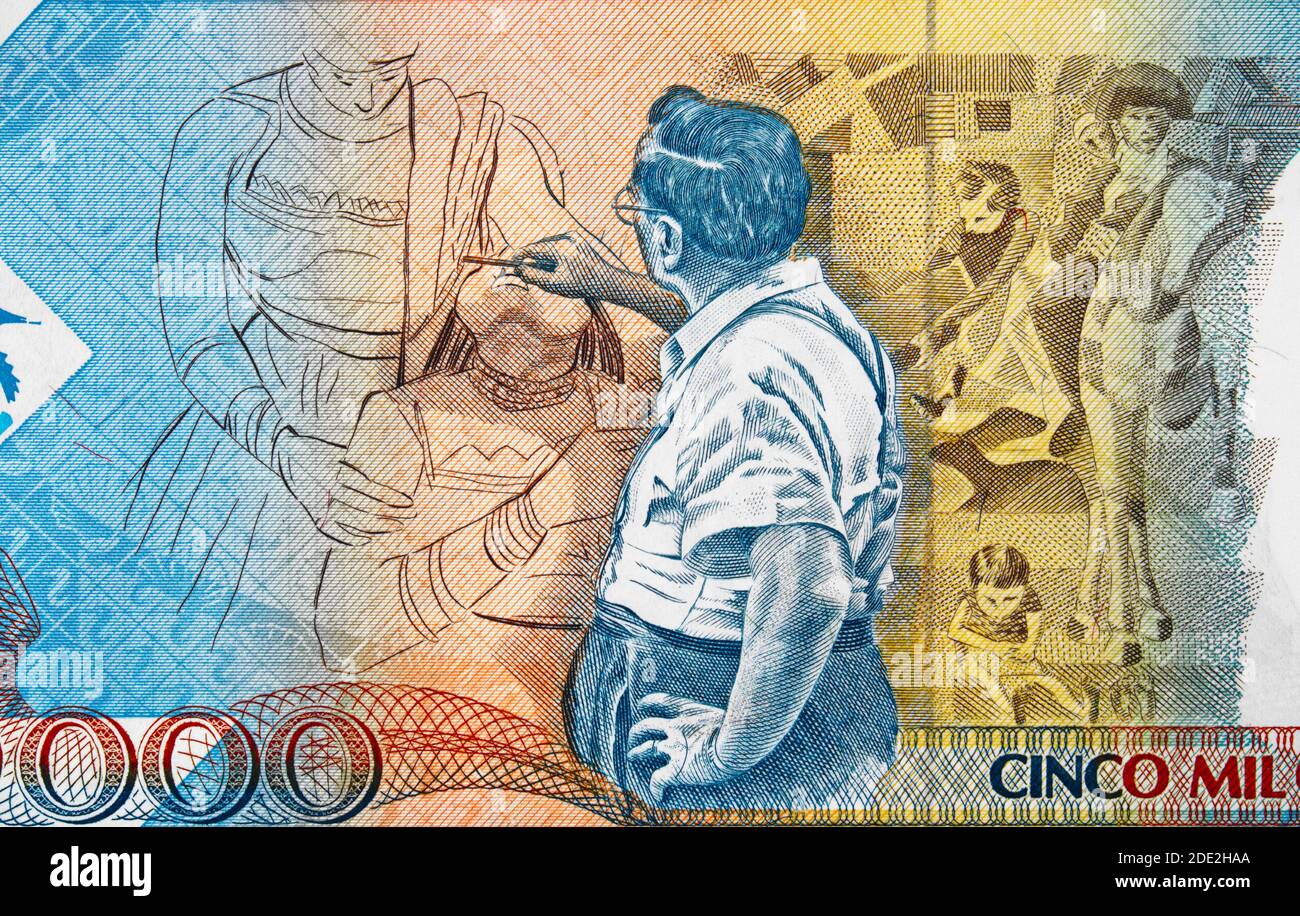 Candido Portinari paints on Brazil 5000 cruzados banknote close up. Famous and important Brazilian painter. Stock Photo