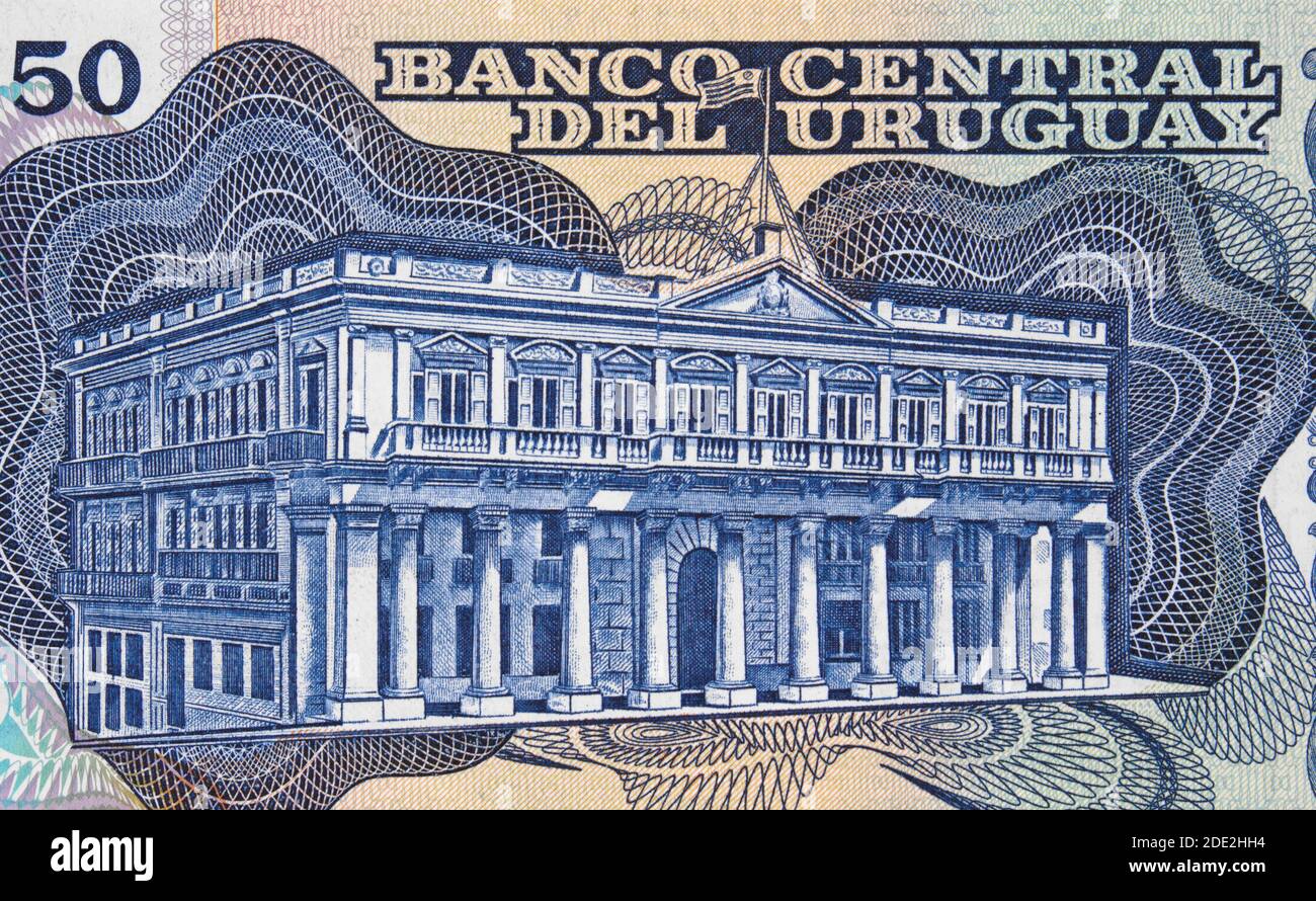Estevez Palace on Uruguay 50 pesos (1989) banknote closeup.  House of Government, the working place of the President of Uruguay. Stock Photo