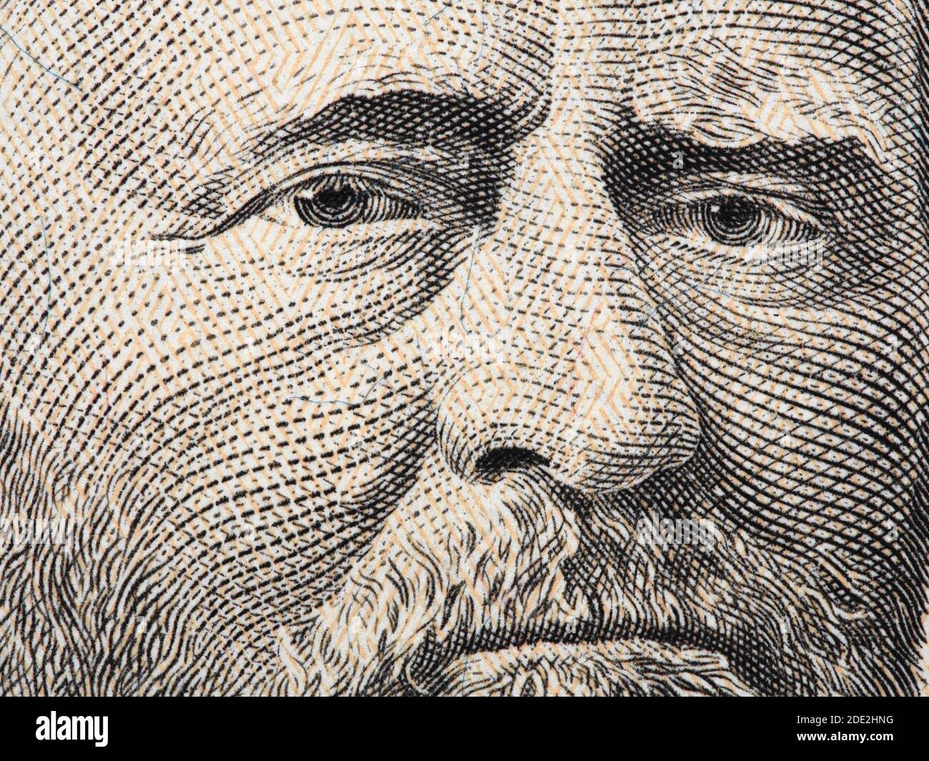 US president Ulysses Grant portrait on fifty dollar bill extreme macro, 50 usd, united states money closeup Stock Photo