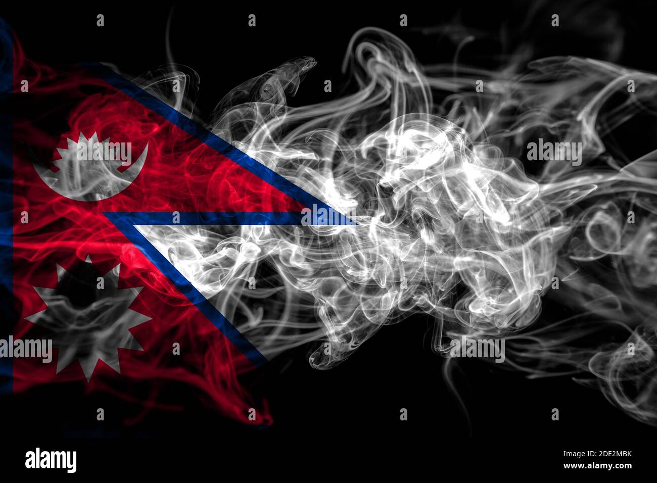 Nepal, Nepali, Nepalese smoke flag isolated on black background Stock