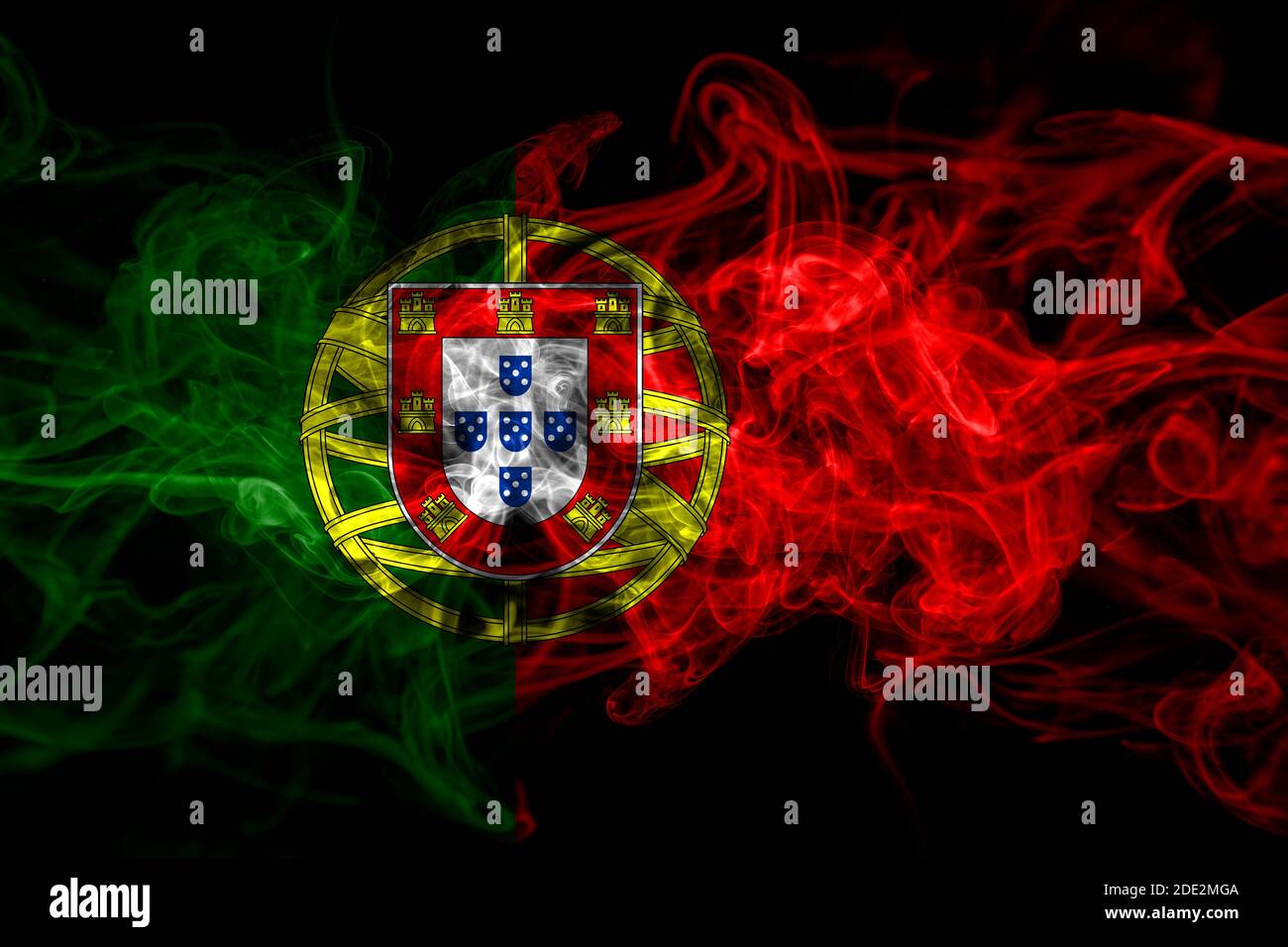 Portugal, Portuguese smoke flag isolated on black background Stock Photo -  Alamy