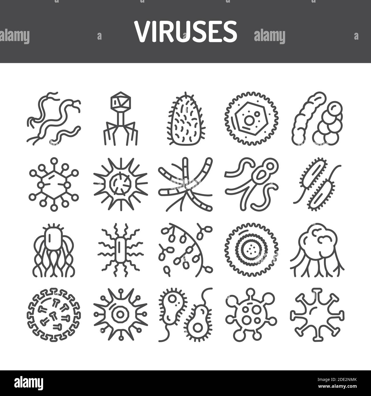 Viruses black line icons set. Respiratory infections. Vector illustration Stock Vector