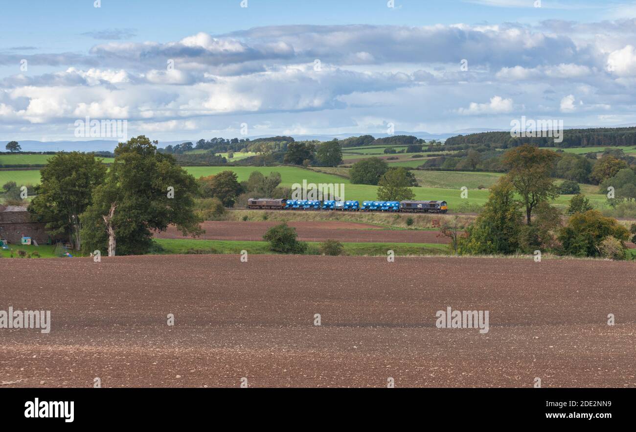 Direct Rail Services class 66 locomotives in the countryside with a ...