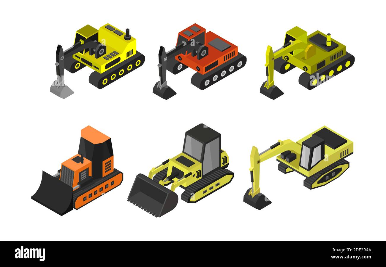 Set Of Isometric Excavators Vector illustration Stock Vector