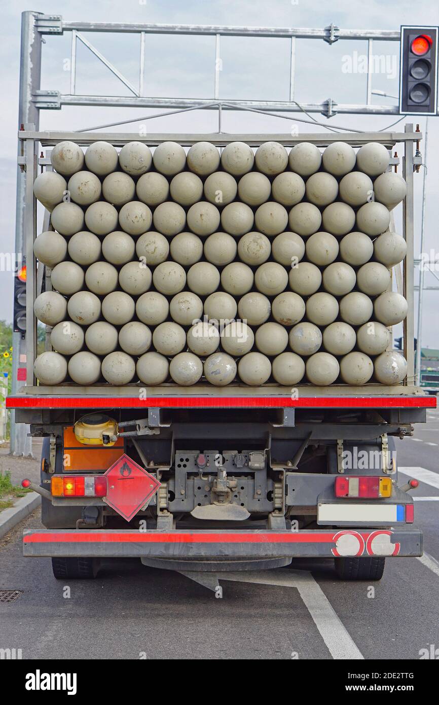 Dangerous methane gas bottles transport by truck Stock Photo Alamy