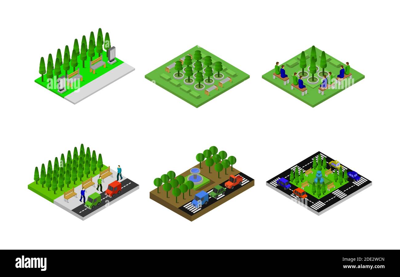 Isometric Park Set Vector illustration Stock Vector Image & Art - Alamy