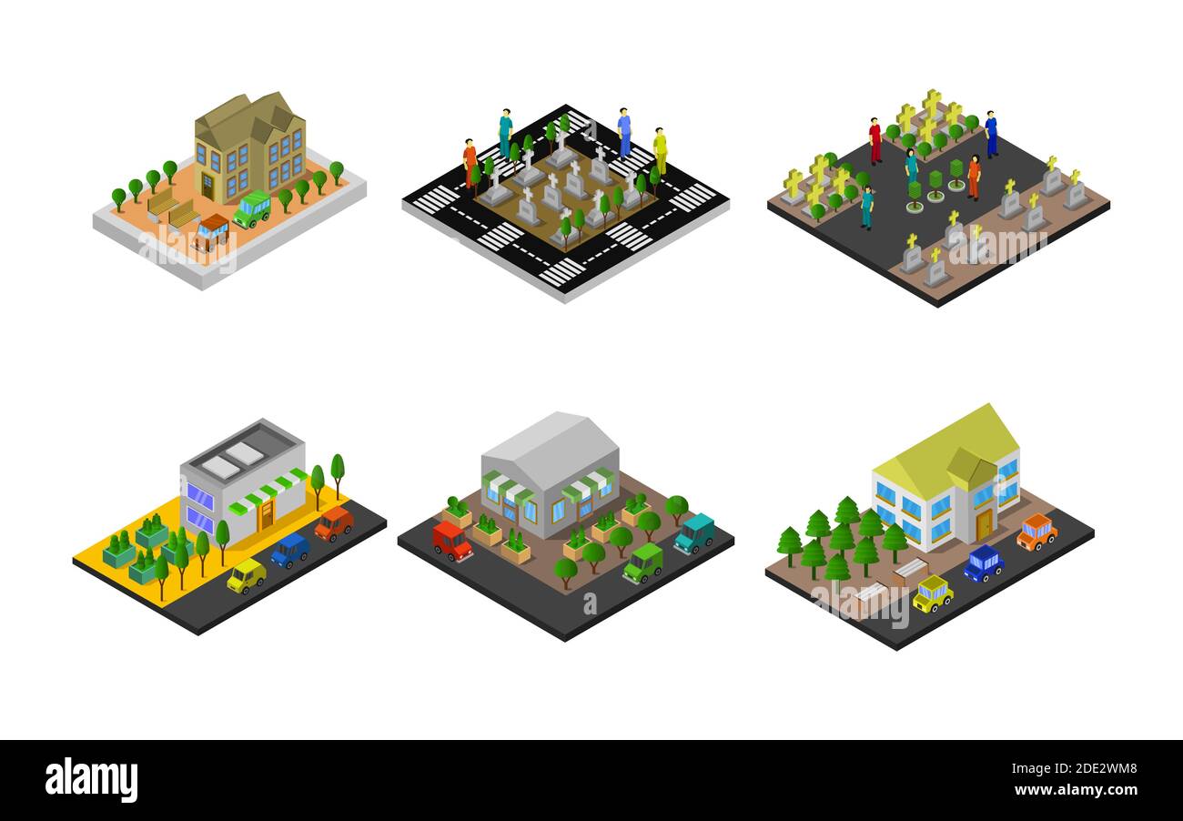 Isometric Buildings Set On White Background Vector illustration Stock ...