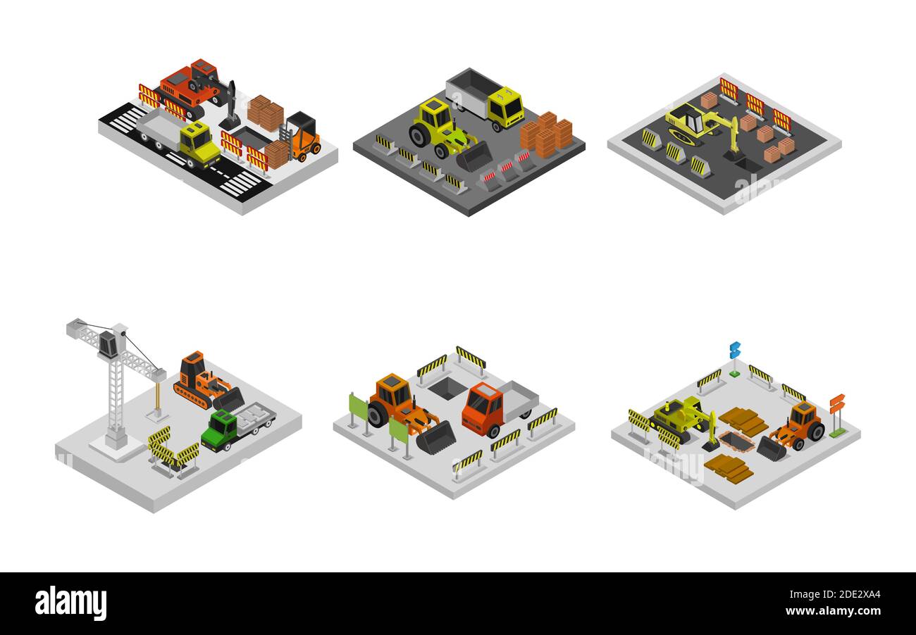Isometric Road Work In Progress Set Vector illustration Stock Vector