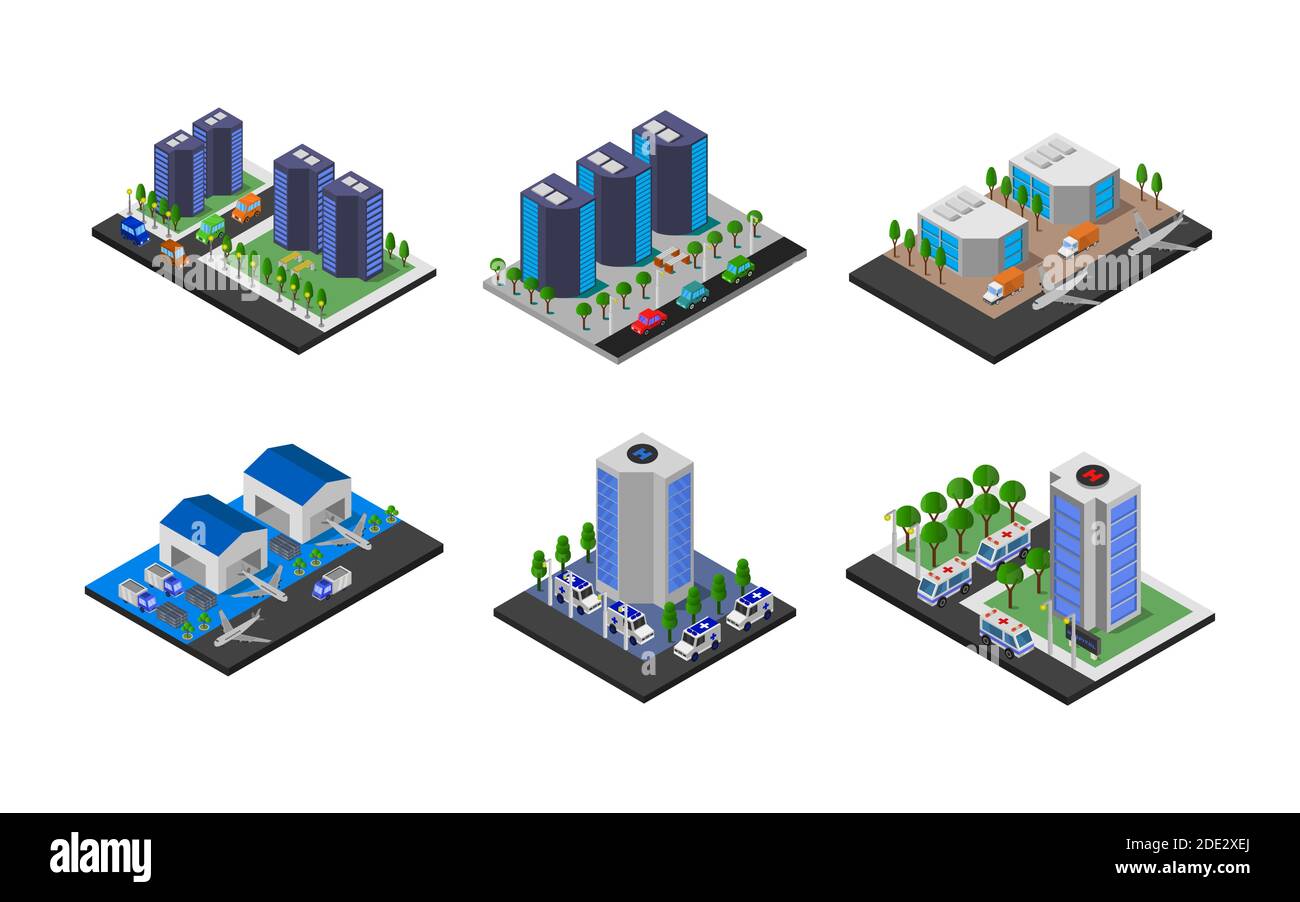 Set Of Isometric Buildings On Background Vector illustration Stock ...