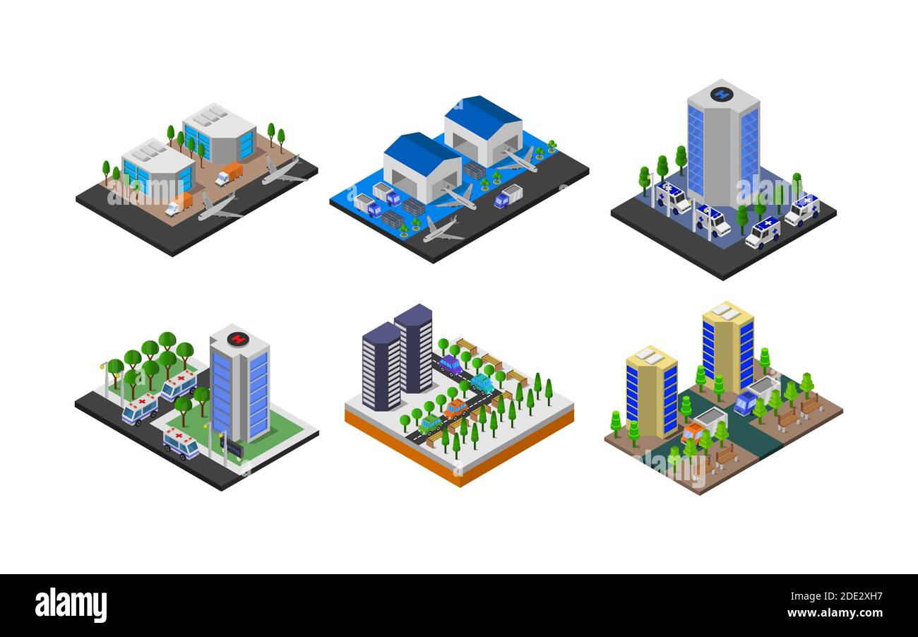 Isometric Buildings Set In Vector illustration Stock Vector Image & Art ...