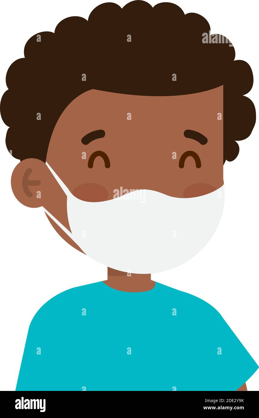 afro little boy wearing medical mask character Stock Vector Image & Art ...