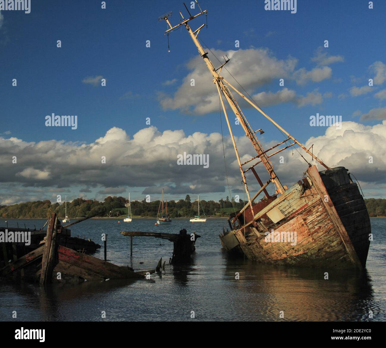 Abandoned wrecks at Pin Mill, Suffolk, England Stock Photo
