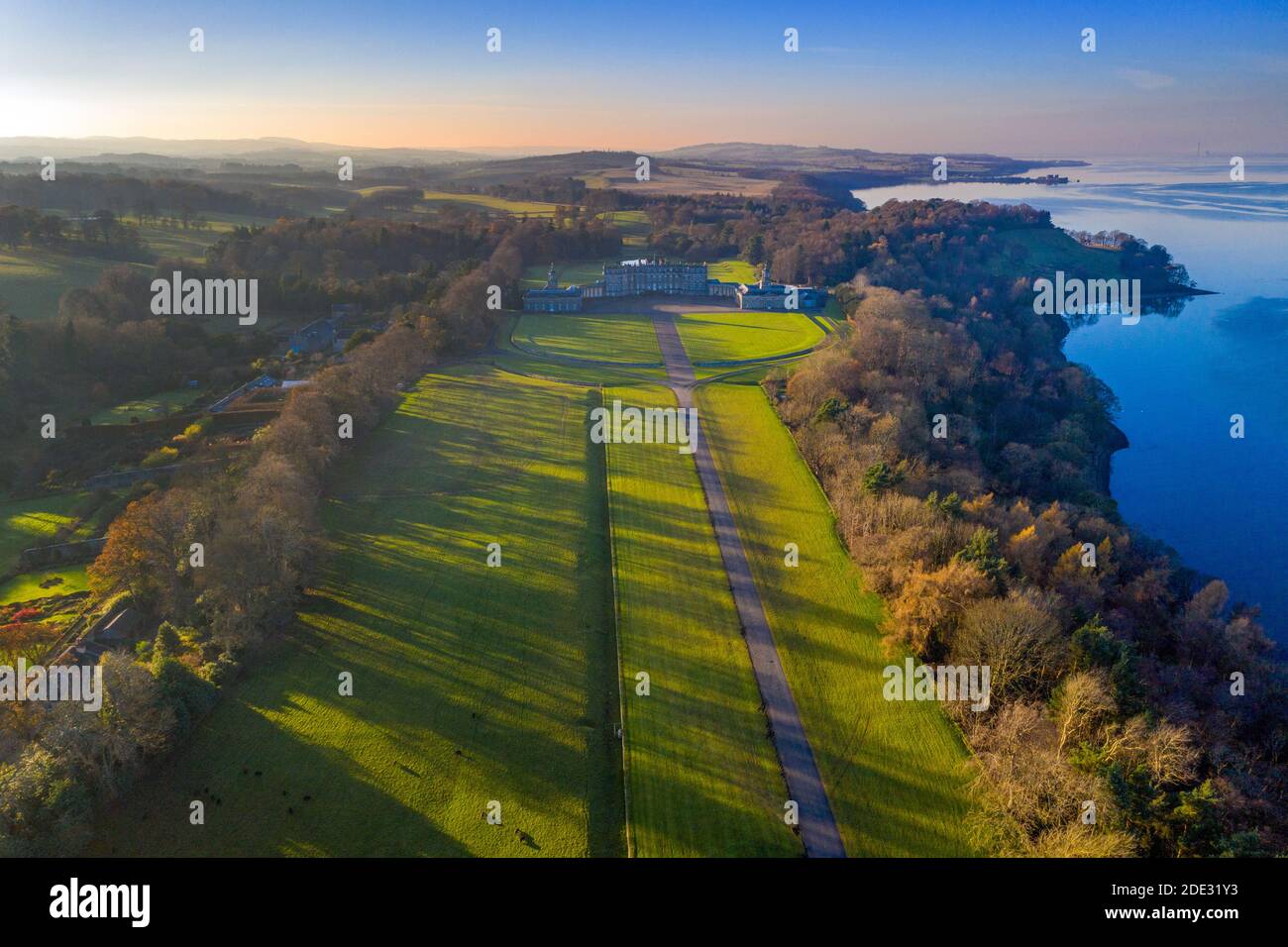 Aerial view Hopetoun House, South Queensferry, Scotland. Stock Photo