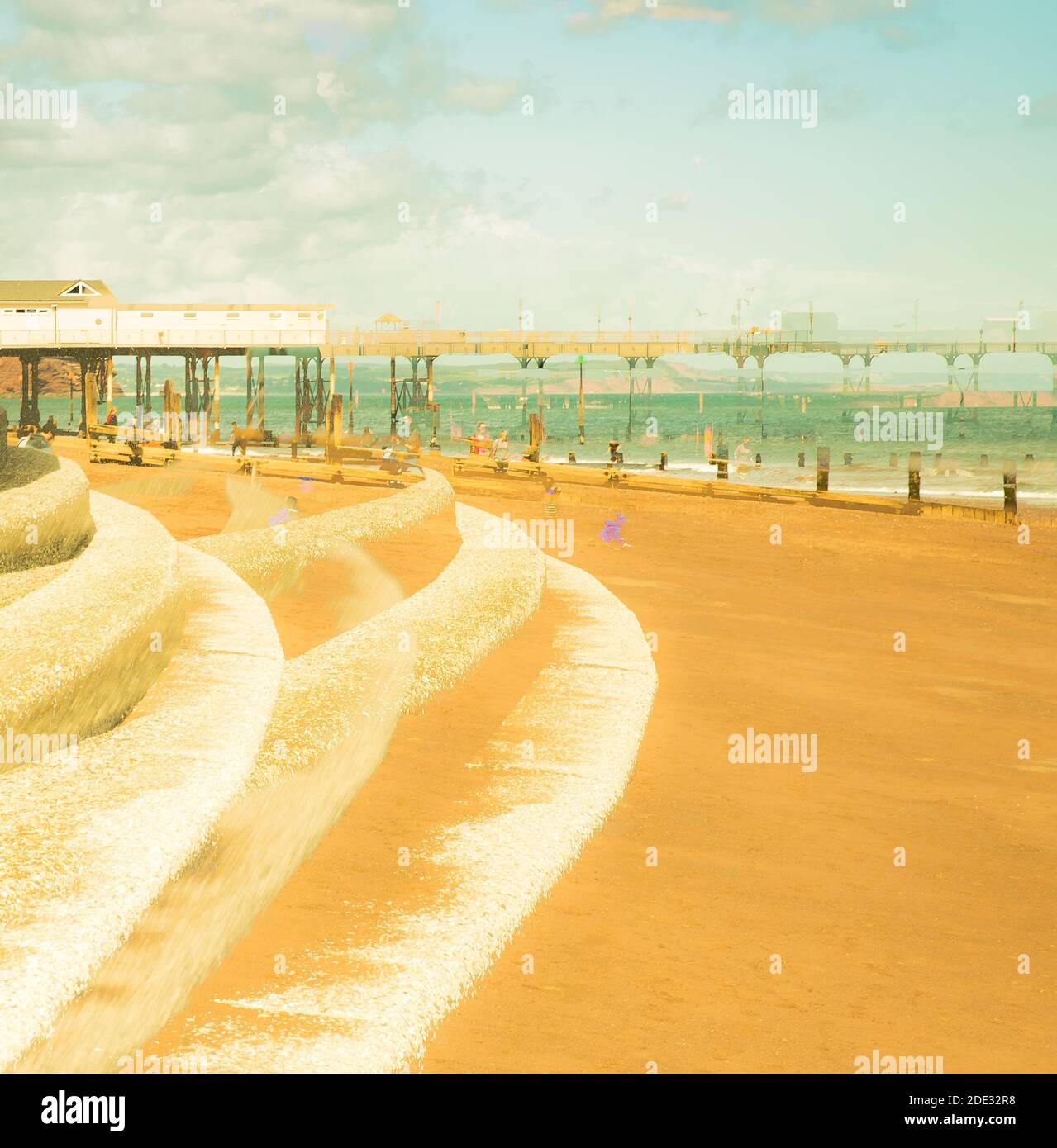 A multiple exposure of Teignmouth sea wall and pier. Stock Photo