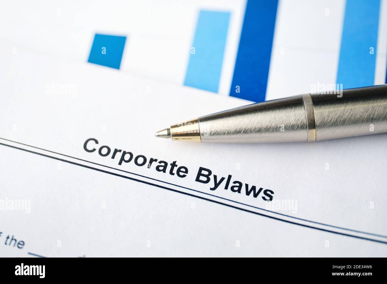 Legal document Corporate Bylaws on paper with pen. Stock Photo