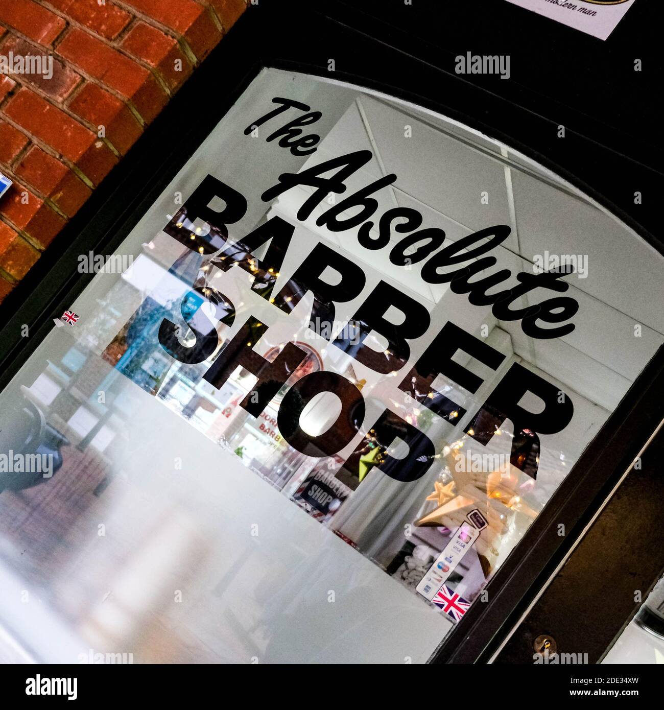 London UK, November 28 2020, Mens Barber Shop Entrance Closed During