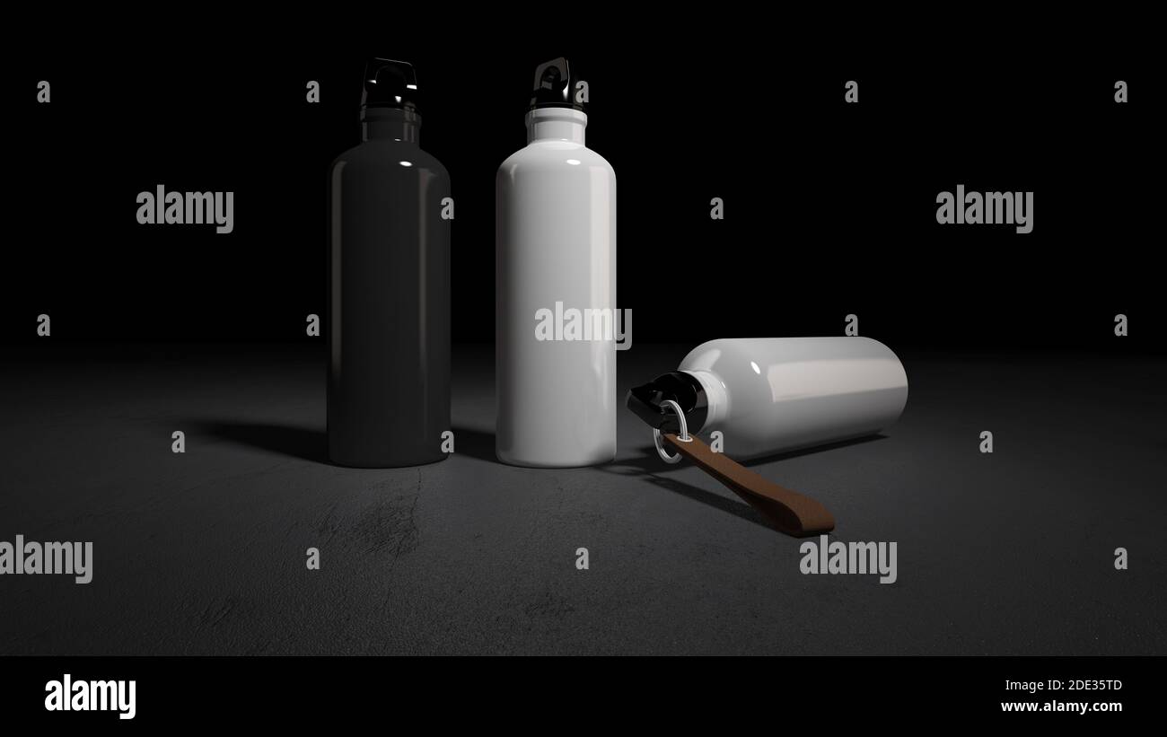 Mockup picture of 3d rendering of white and black bottles. smart object ...
