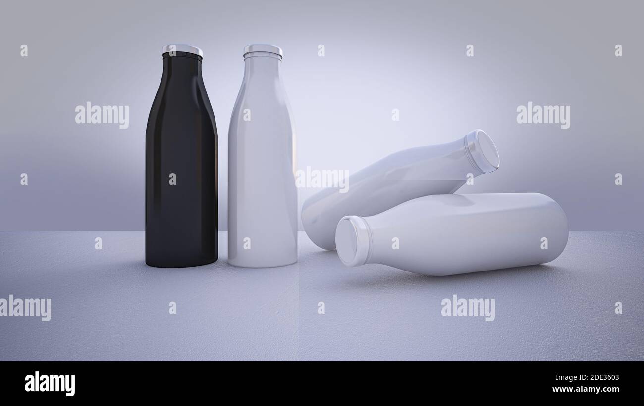 Mockup picture of 3d rendering of white and black bottles. smart object ...