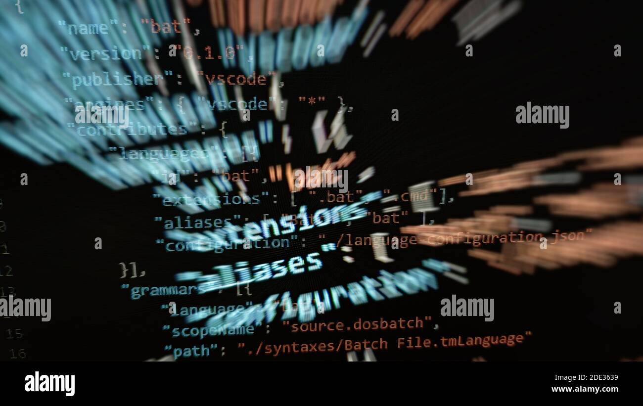 Abstract computer script code. Programming code screen of software  developer. Software Programming Work Time Stock Photo - Alamy