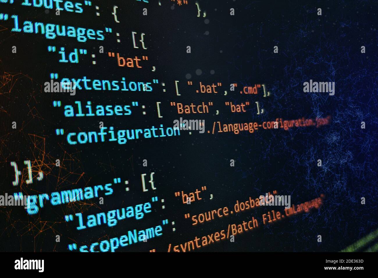 Abstract computer script code. Programming code screen of software ...