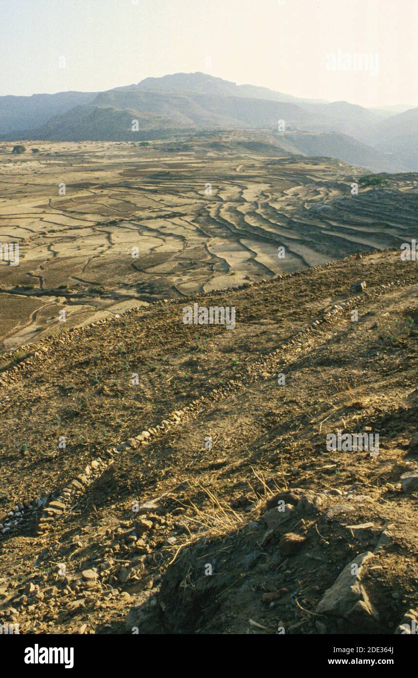 View of terraced but unproductive land in theTigrayan Highlands, Ethiopia Stock Photo