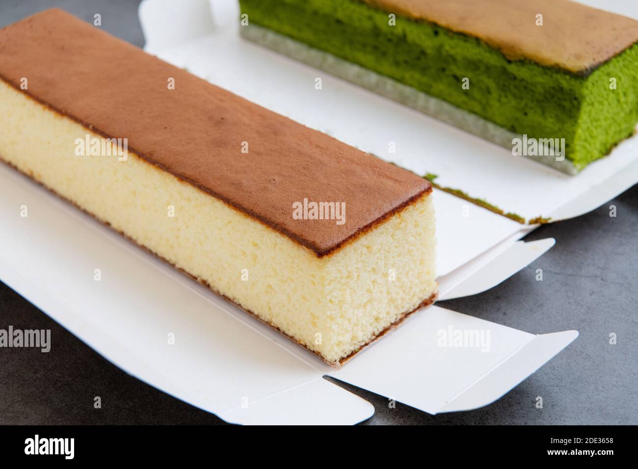 sponge cake with matcha and honey, castella cake, (Japanese sponge cake