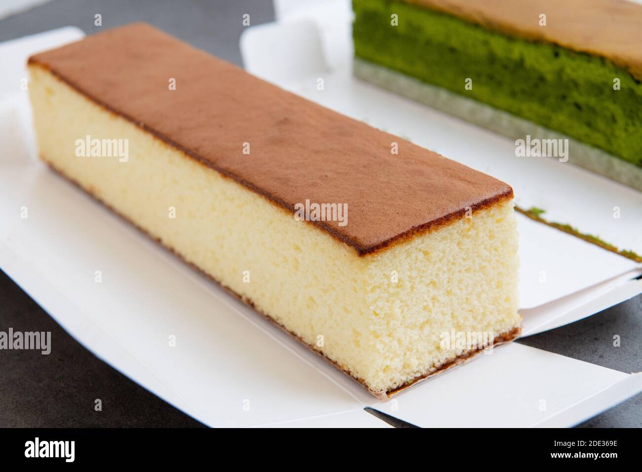 sponge cake with matcha and honey, castella cake, (Japanese sponge cake