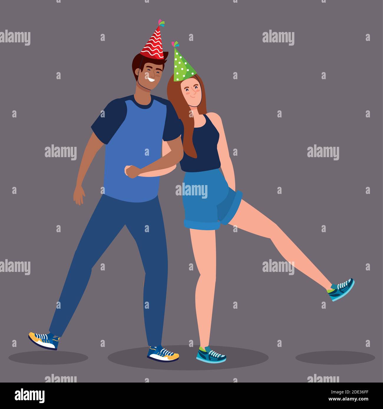 woman and man dancing with party hat vector design Stock Vector Image ...