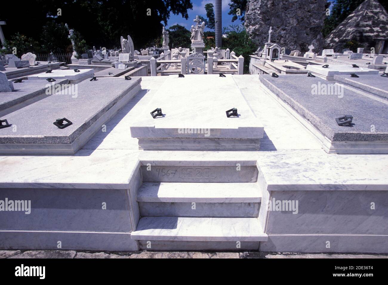 the grave of Ibrahim Ferrer of the Buena vista social club at the Cemetery of Necropolis Cristobal Colon  in the city of Havana on Cuba in the caribbe Stock Photo