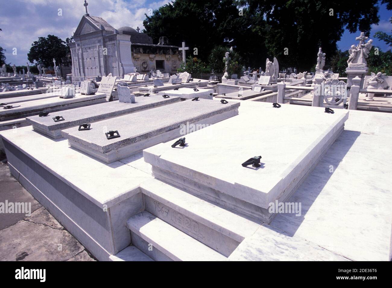 the grave of Ibrahim Ferrer of the Buena vista social club at the Cemetery of Necropolis Cristobal Colon  in the city of Havana on Cuba in the caribbe Stock Photo