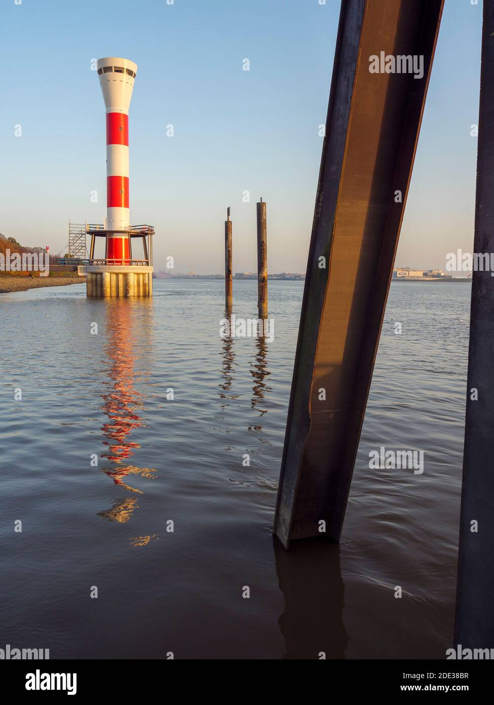 lighthouse Unterfeuer, river Elbe in Hamburg Blankenese, Germany, Europe Stock Photo