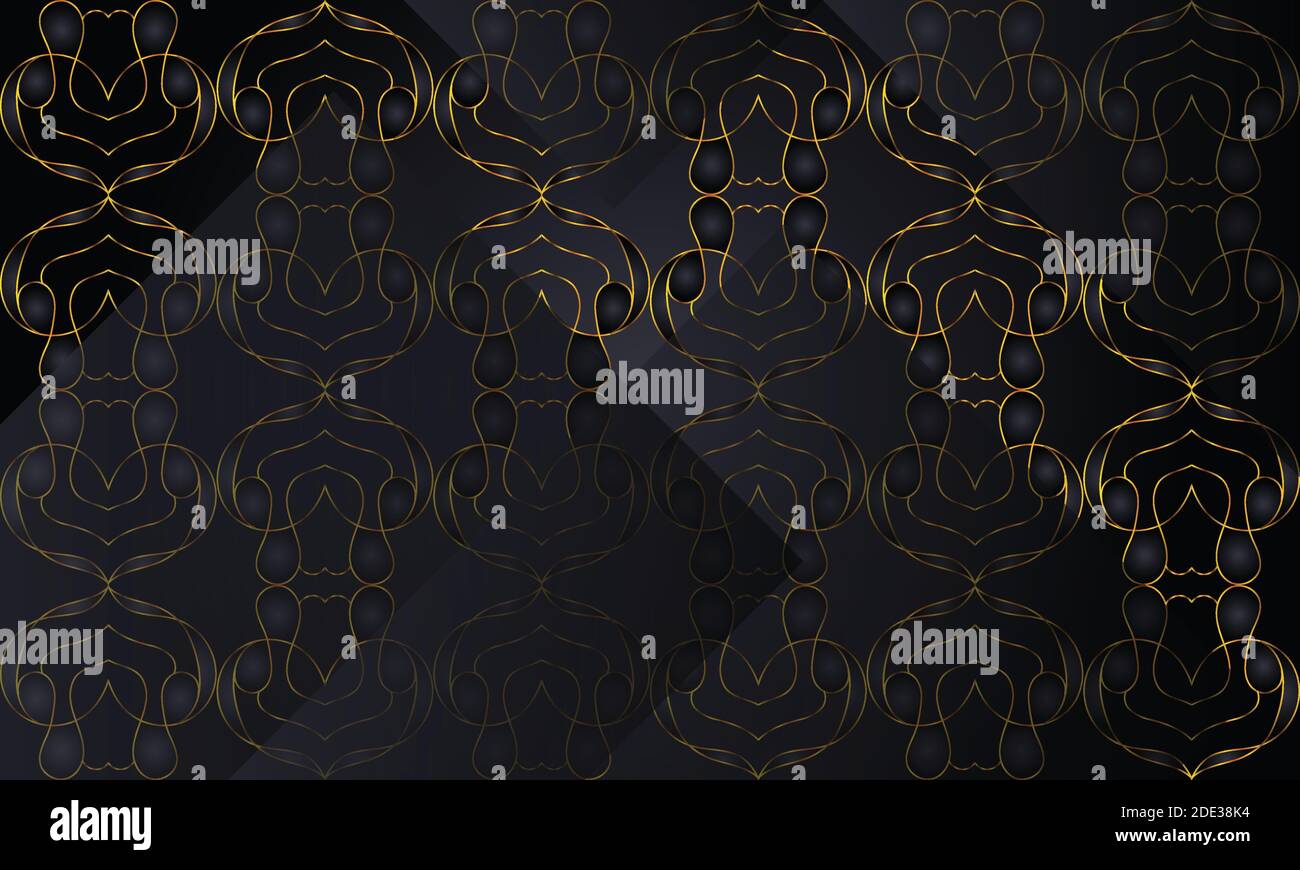 Black background with golden seamless abstract geometric pattern. Stock Vector