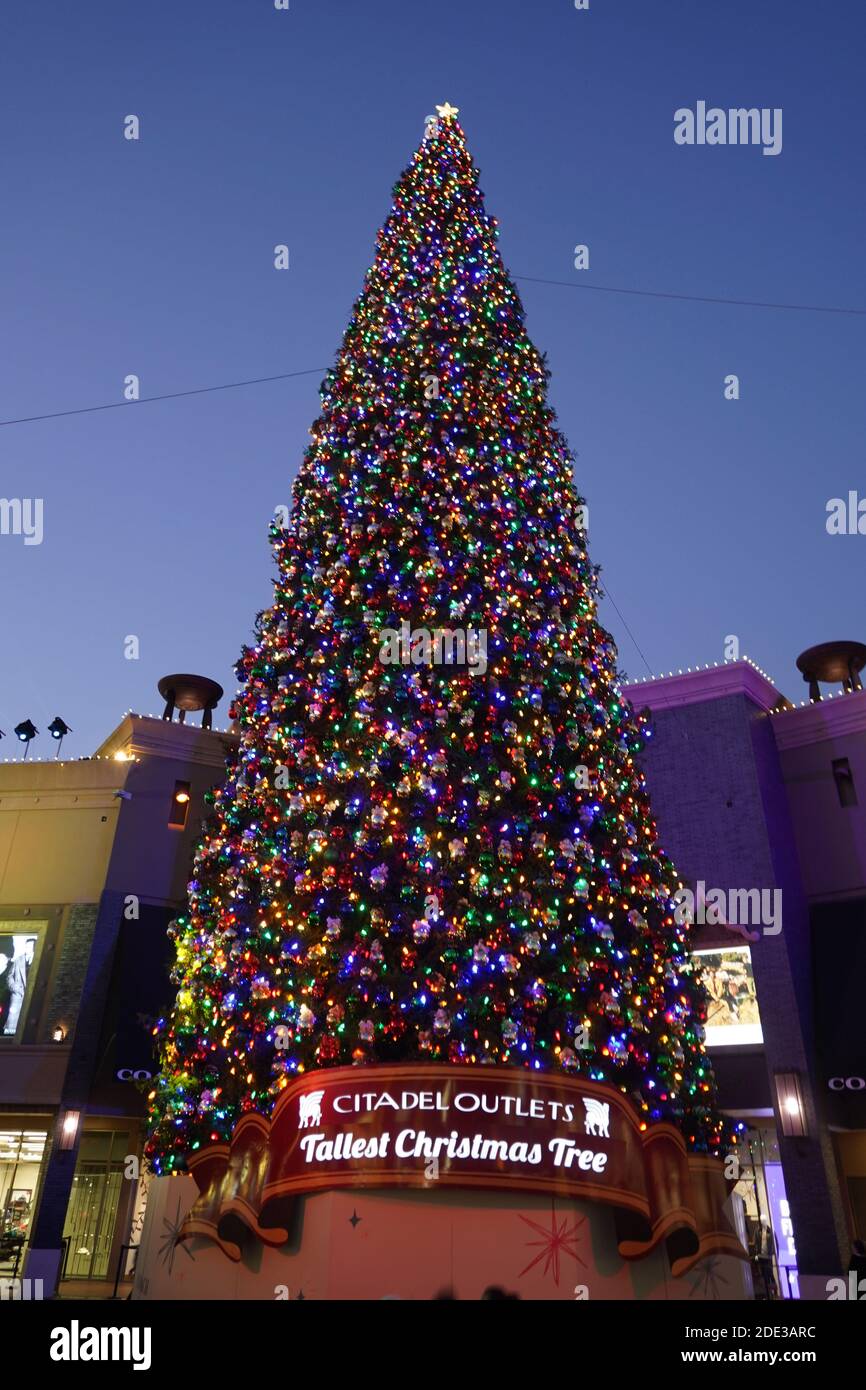 A Christmas tree at the Citadel Outlets, Tuesday, Nov. 24, 2020, in Los