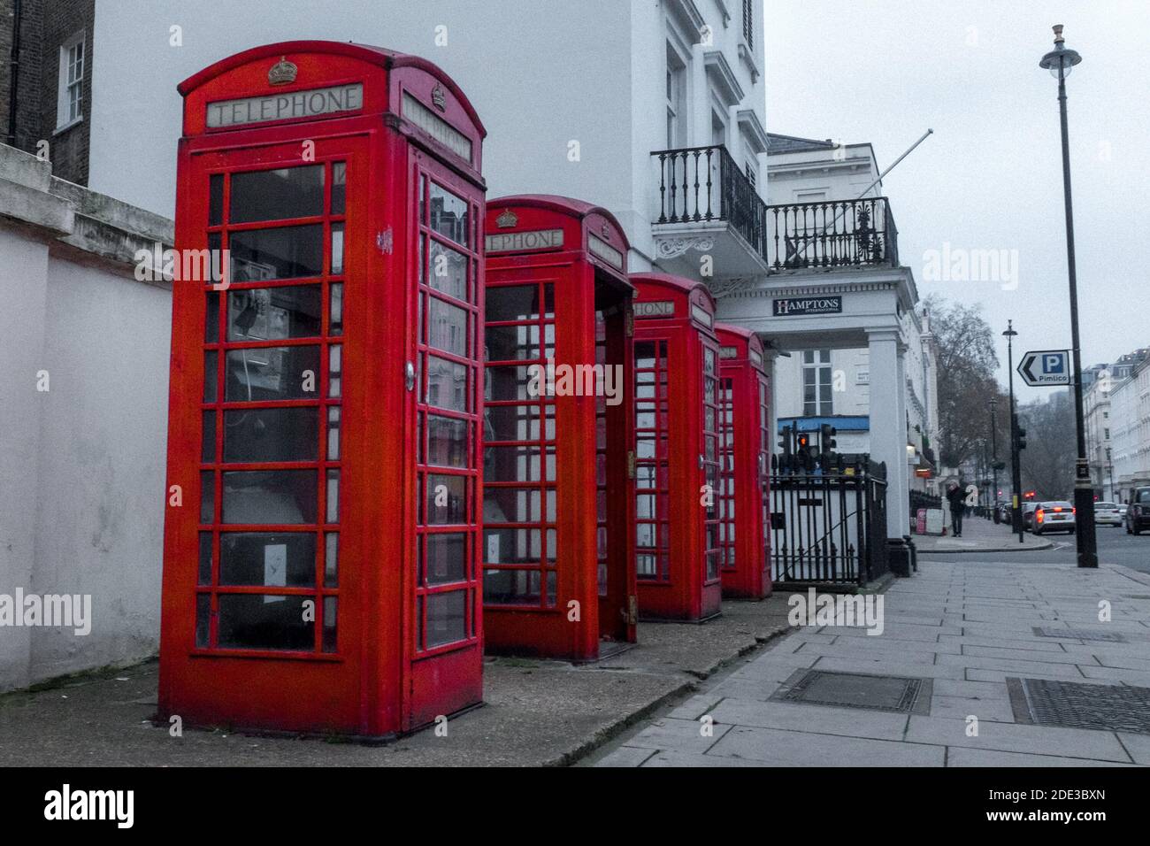 Four red phone boxes on Belgrave Road between Warwick Way & Warwick